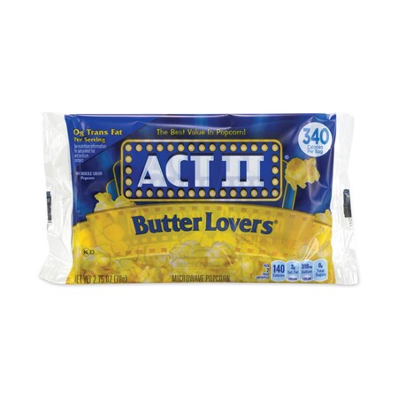 Act Ii Butter Lovers Microwave Popcorn, 275 oz Bag, PK36, 36PK 23255